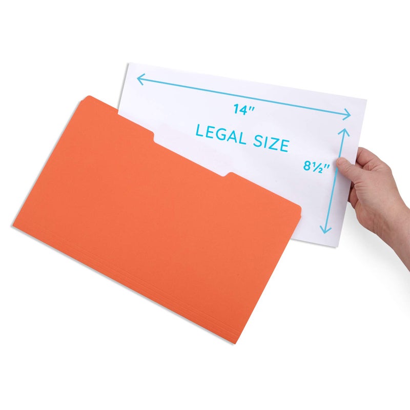 Blue Summit Supplies Orange File Folders, 1/3 Cut Tab, Legal Size, Great for Organizing and Easy File Storage, 100 Per Box - Image 2